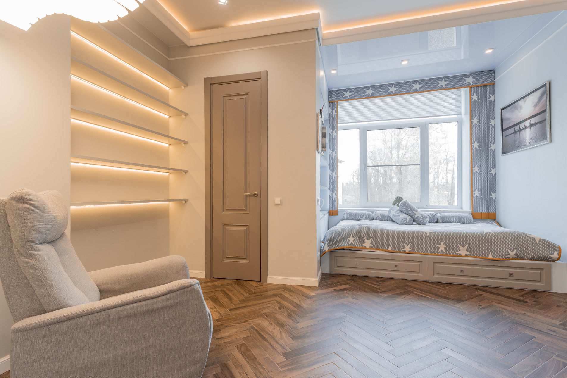 Спальня с двумя гардеробными Продажа квартиры 129м² 'Буржуа' Профессора Попова ул., 37 к. 3 Спальня с двумя гардеробными Продажа квартиры 129м² 'Буржуа' Профессора Попова ул., 37 к. 3