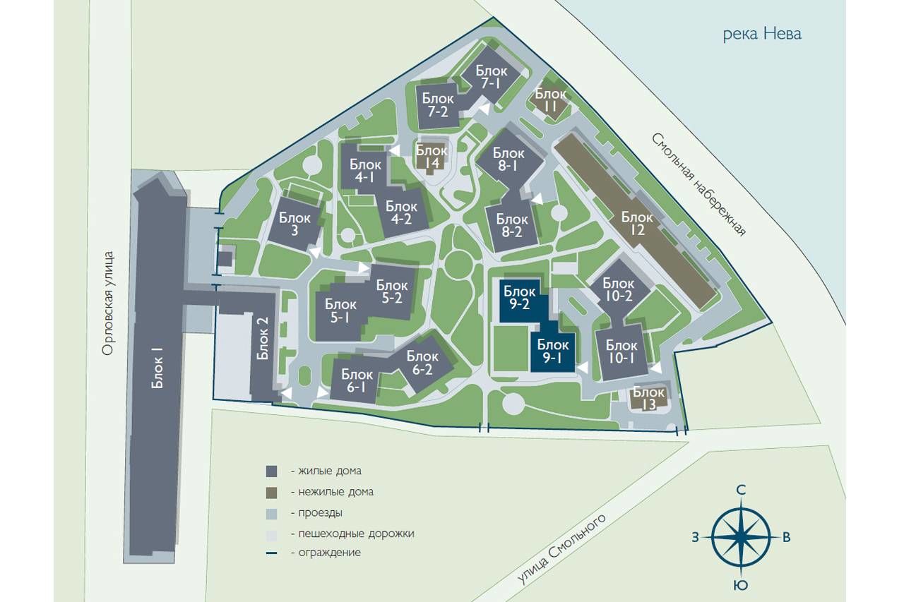 Генплан Смольного парка. Квартира в блоке 9-1 Продажа квартиры 183м² 'Смольный парк II' Смольного ул., 4 Генплан Смольного парка. Квартира в блоке 9-1 Продажа квартиры 183м² 'Смольный парк II' Смольного ул., 4