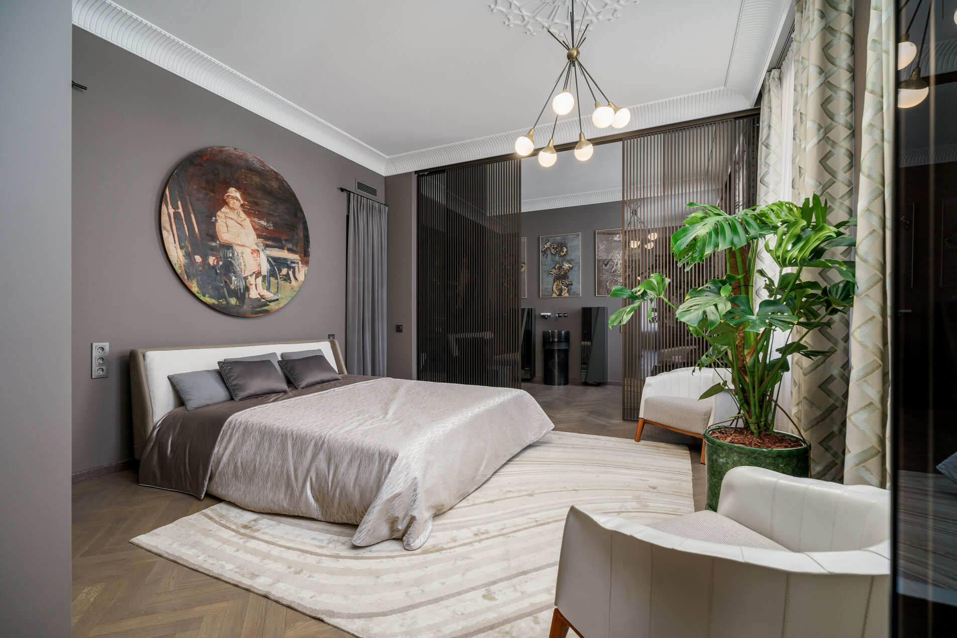Спальня с гардеробной и ванной комнатой Продажа квартиры 281м² 'Особняк Кушелева-Безбородко' Кутузова наб., д. 24 Спальня с гардеробной и ванной комнатой Продажа квартиры 281м² 'Особняк Кушелева-Безбородко' Кутузова наб., д. 24
