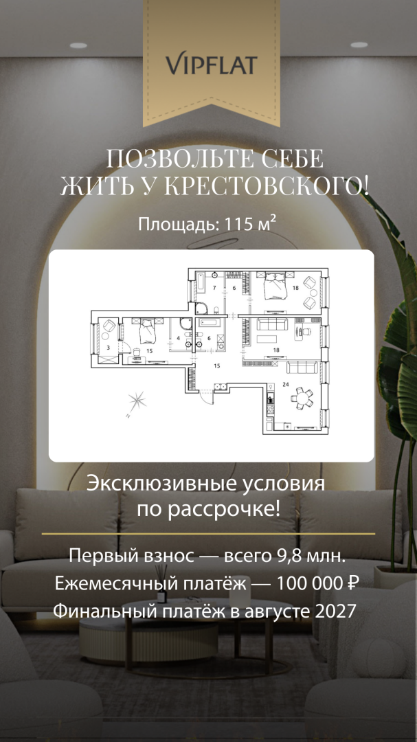 Супер Рассрочка Продажа квартиры 115м² 'ЛДМ' Профессора Попова ул., 47