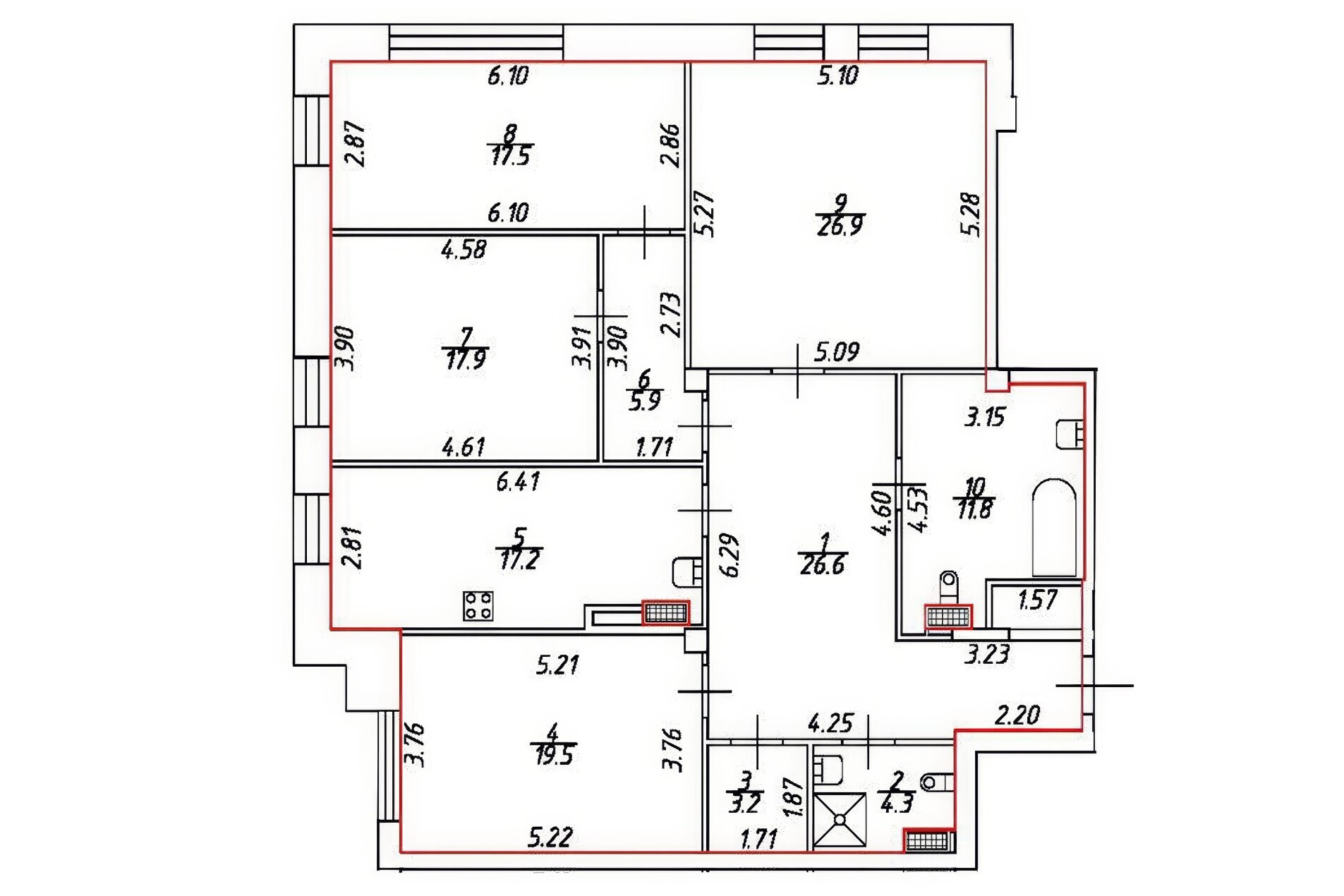 Изначальная планировка с 4-мя спальнями Продажа квартиры 151м² 'Смольный парк II' Смольного ул. 4
