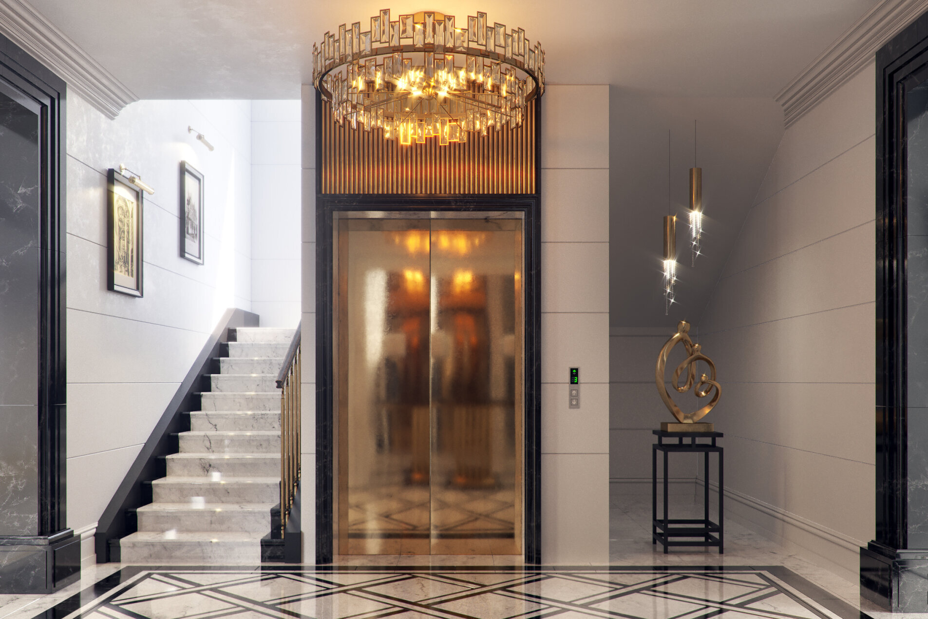 Лифтовой холл Продажа квартиры 136.7м² 'Приоритет' Воскресенская наб., 32А Лифтовой холл Продажа квартиры 136.7м² 'Приоритет' Воскресенская наб., 32А