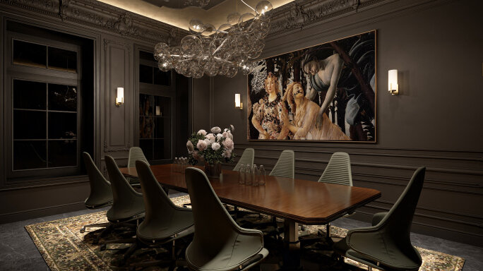 Столовая-переговорная клубного дома 'Три Грации' Москва VS Петербург. Коллекционный актив: элитная недвижимость со смыслом. Новости компании
