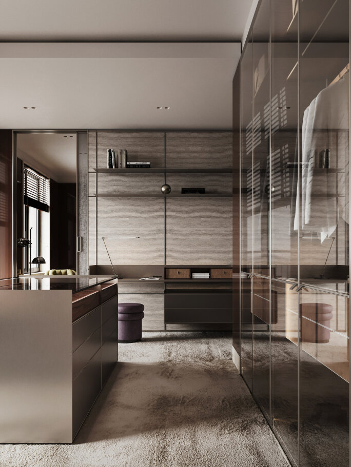 Гардеробная система Cover в сочетании с модульной системой от Rimadesio Деньги говорят, богатство шепчет. Архитекторы творят