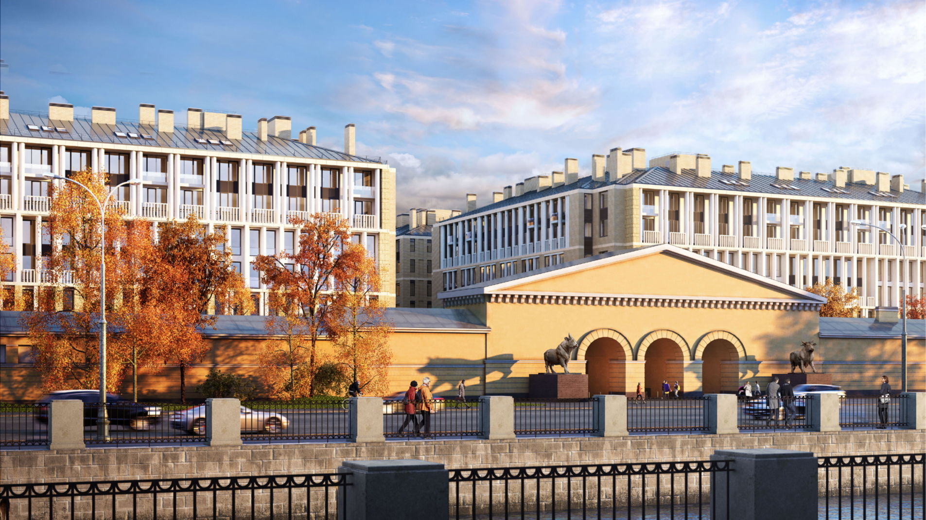 Бронзовые быки на гранитных постаментах охраняют комплекс 'Московский 65' Московский пр., 65