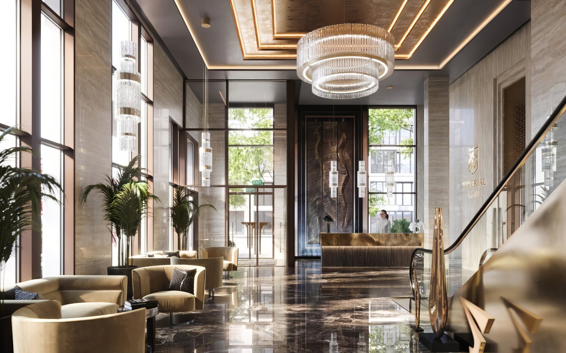 В холлах потолки 8 метров 'Imperial Club' Лейтенанта Шмидта наб.